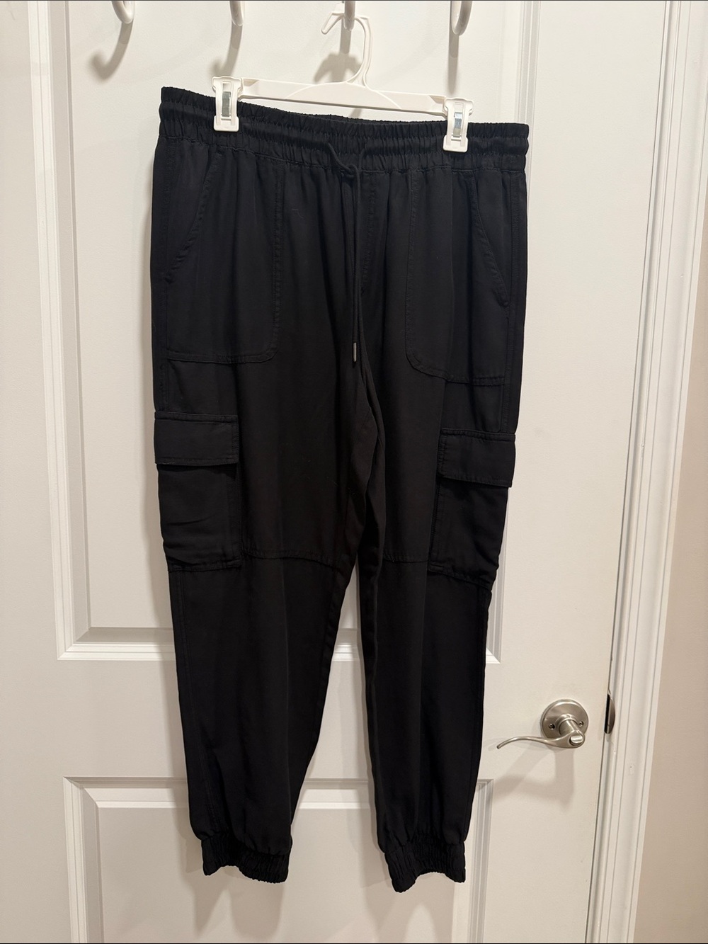Women’s Black Cargo Jogger Pants - Elastic Waist & Drawstring